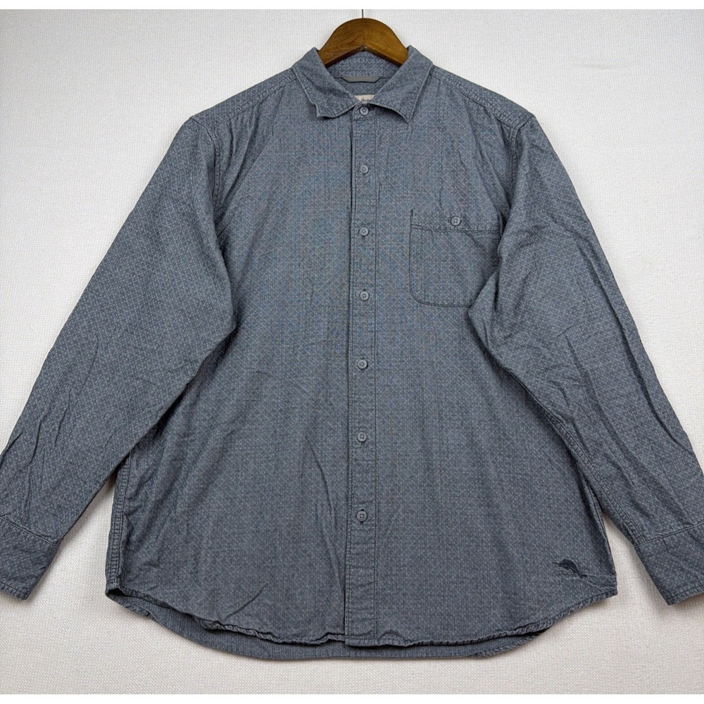 Tommy Bahama Button Up Woven Shirt Mens Size L Gray Geometric Preppy Casual